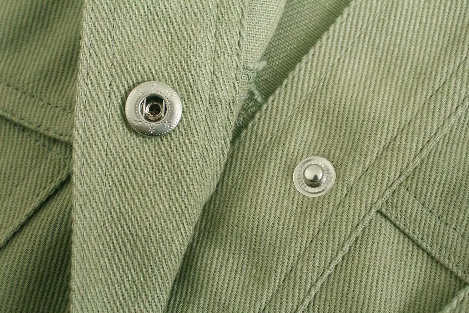 Toppies Green Cotton Shirt Jacket Button Down Loose Coat Women Long Sleeve Pockets Streetwear 211014