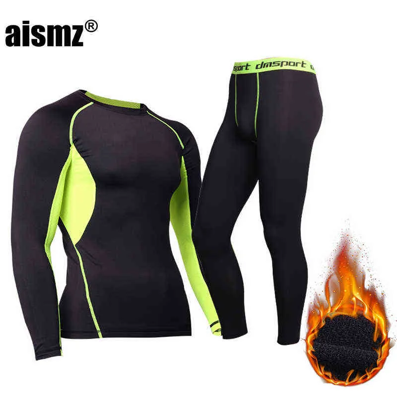 Aismz Winter Sous-vêtements thermiques Hommes Chaud Première couche Homme Undrewear Set Polaire Compression Séchage rapide Seconde peau Long Johns 211211