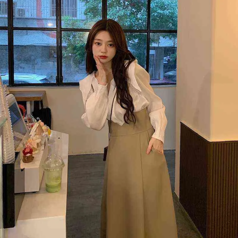 Sweet Vintage Midi Dresses for Women 2021 Autumn Dress Set Korean Fashion Long Sleeve Elegant Evening Party Dress Female Y1204