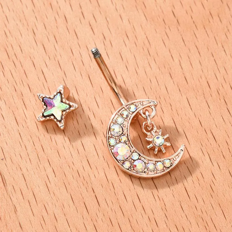 Other Sexy Star Moon Navel Belly Button Rings Piercing Crystal Steel Woman Body Jewelry Barbell Women Accessories292v