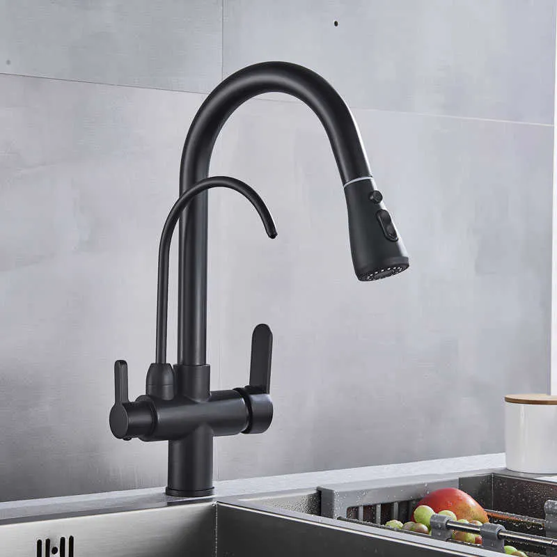 Gold BlackChrome Kithcen Purified Faucet Praw Out Water Filter Tap 23 Way Torneira Cold Mixer Sink Crane Kitchen Drink 2107246369303