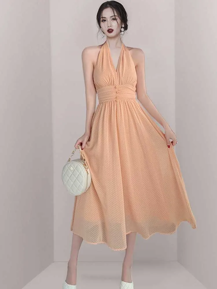 Zomer slanke lange jurk polka dot casual sexy halter strapless sundress vakantie kleding voor vrouwen 210529