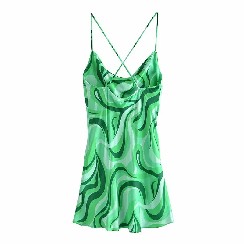 VUWWYV Summer Dress Woman Green Sexy Strap Backless Mini es Women Flowing Print African Casual Beach Sundress 210430