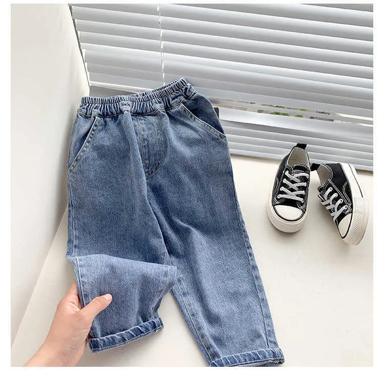 Höst pojkar mode mjuk denim byxor barn barn lösa patchwork jeans 2-7y 210708