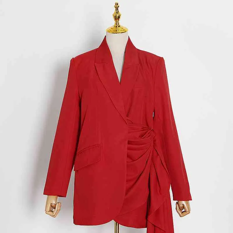 Patchwork geraffter asymmetrischer Blazer für Frauen, gekerbte lange Ärmel, unregelmäßiger Saum, Jacken, weiblicher Modestil 210524