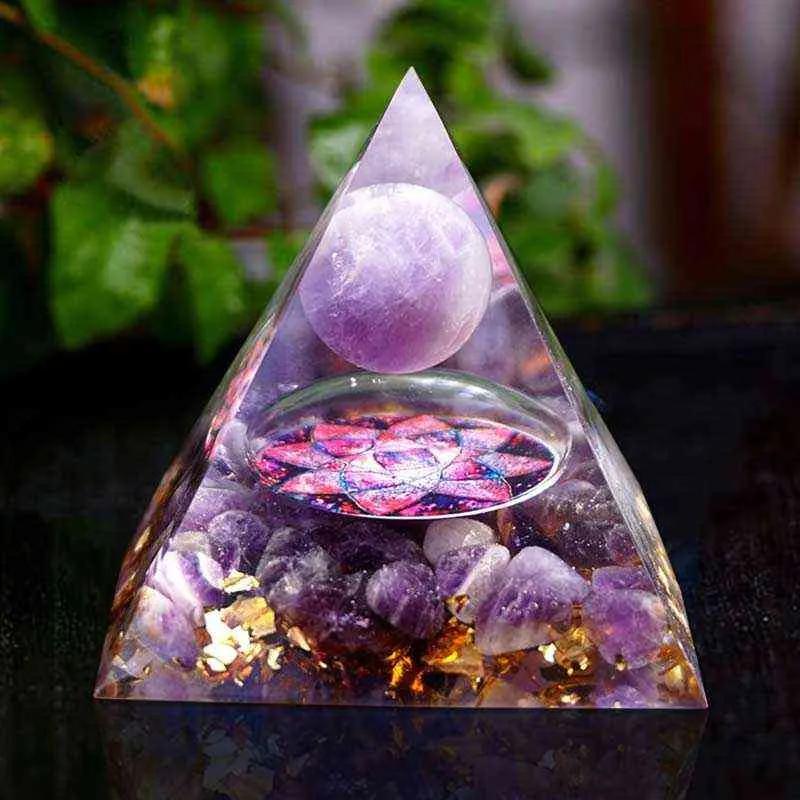 Pyramide d'Orgonite faite à la main 60mm sphère de cristal d'améthyste avec pierre de Cristal naturelle orgone énergie de guérison 211101294i