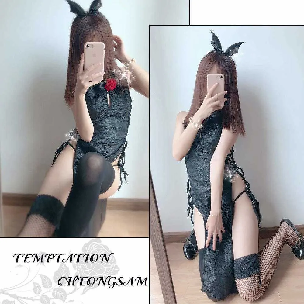 Cheongsam chino sexy para mujer Disfraces Lolita Diablo travieso Cosplay Lencería Y0913