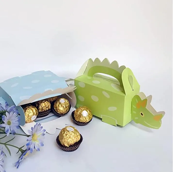 Dinosaur Party Favor Treat Boxes Candy Present Wrap Kids Girl Boy Birthday Dinotable Decorations Blue Green250f