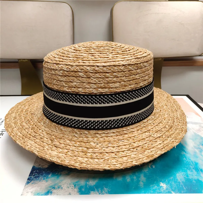 여자 와이드 브림 모자 짚 버킷 모자 삼각형 디자이너 모자 여성 FA