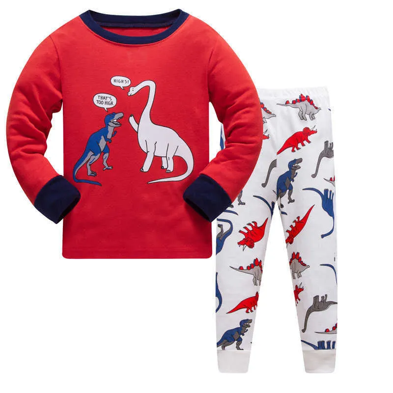 3-8T Arrivée Dinosaures À Manches Longues Pyjamas Coton Garçons Vêtements Ensembles pour La Maison Porter Enfant Vêtements De Nuit Enfants 210529