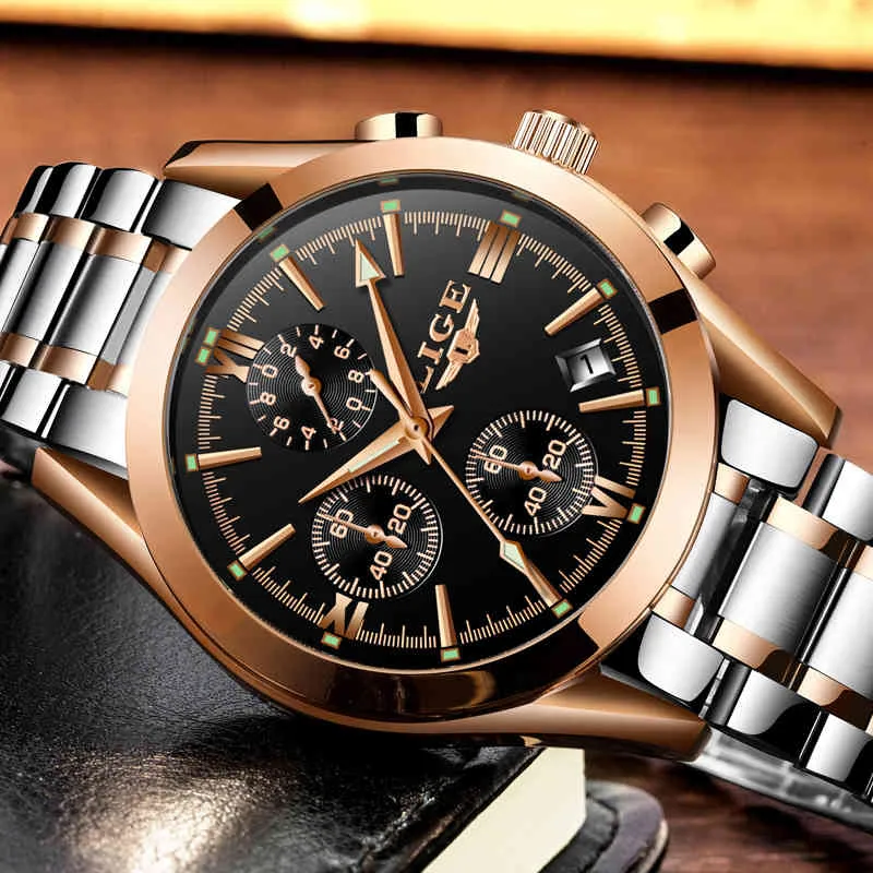 Relogio Masculino Lige мужские лучшие элитные брендовые военные спортивные часы мужские кварцевые часы мужские полностью стальные повседневные деловые золотые часы Watc2171