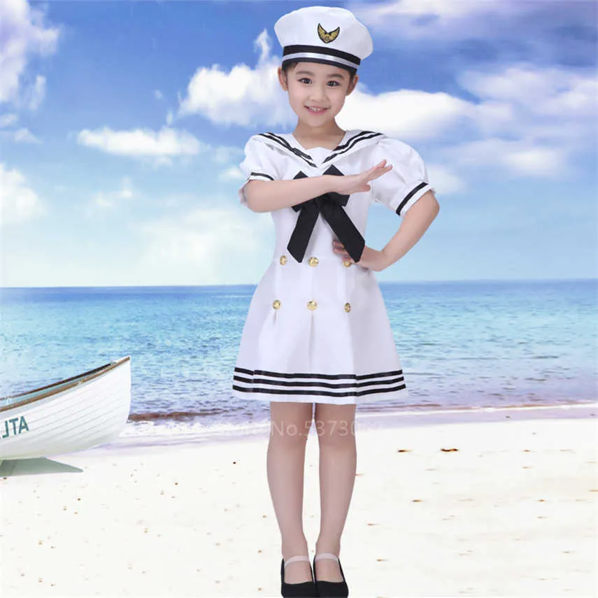 Children Sailor Uniform Officer Cosplay Chorus Anime School Halloween Costume for Kids Baby Girl Boy Dress Fancy Carnival Party Q0910