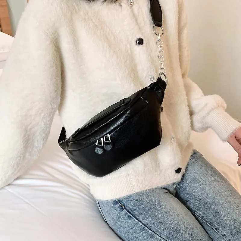 Waist Bags Ladies Bag Women PU Leather Chest Mini Crossbody Fanny Pack Black White Phone Key Pouch Belt Purse For Girl 20213103