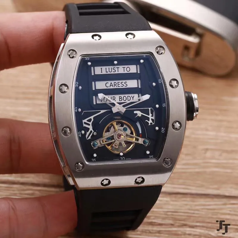 Luxus Gummi Herren Saphir Automatik Mechanisch Roségold Silber Schwarz Weiß Limited Edition Erotische Tourbillon Uhren Armbanduhre286C