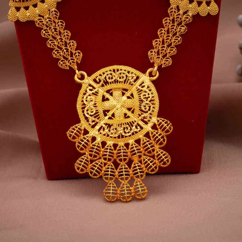 24K luxe Dubai ensembles de bijoux de haute qualité couleur or plaqué conception unique collier de mariage boucles d'oreilles ensemble de bijoux 2112049775360