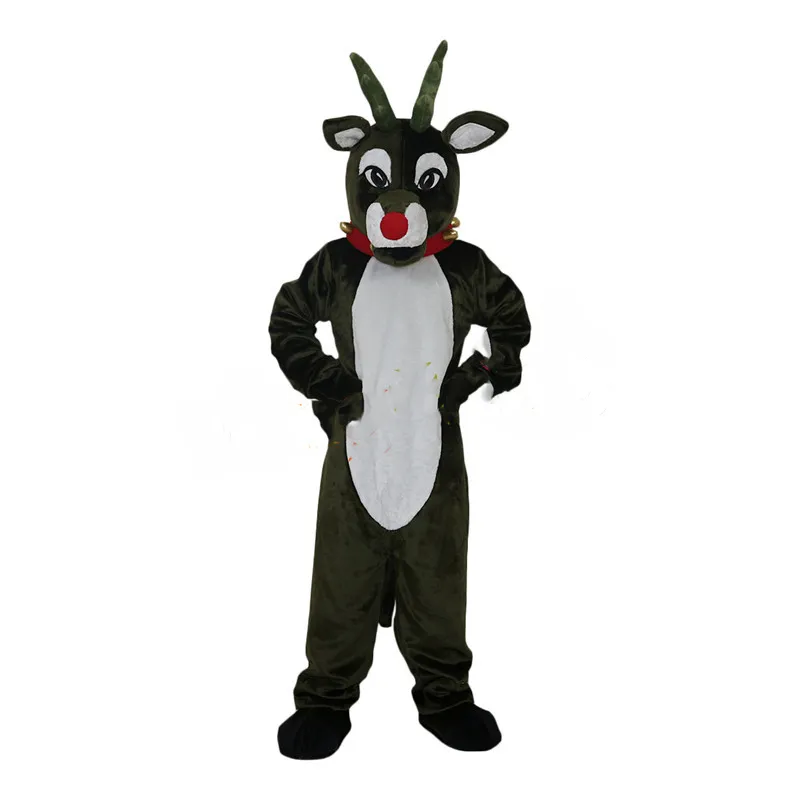 Costumes de mascotte vert foncé en peluche noël cerf Fursuit tête pour adulte mascotte fourrure Animal fantaisie fête jeu vêtements scène spectacle