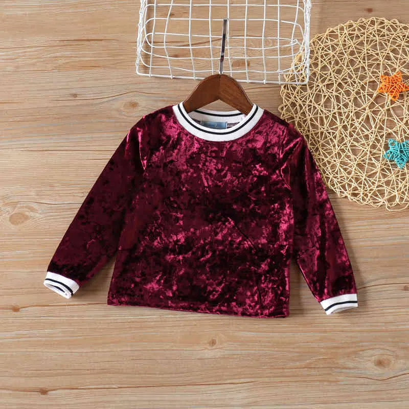 Girls Set Autumn Winter Pleuche Velvet Long-sleeved Top+ Pants Kid clothes Toddler Christmas Children's Clothes 210515