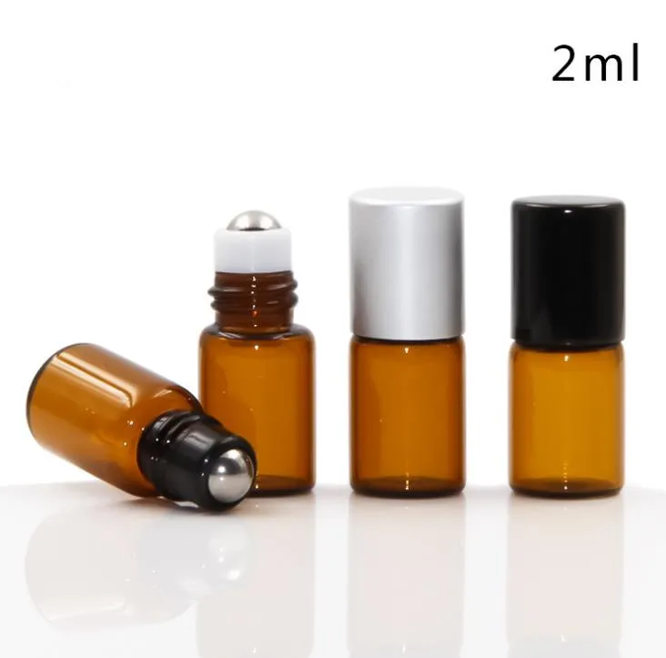 1/2/3 Ml Amber Glass Bottles with Gold Lid, Glass Bottle with Metal Roller Ball, Roll on Bottle, Brown Glass Bottle
