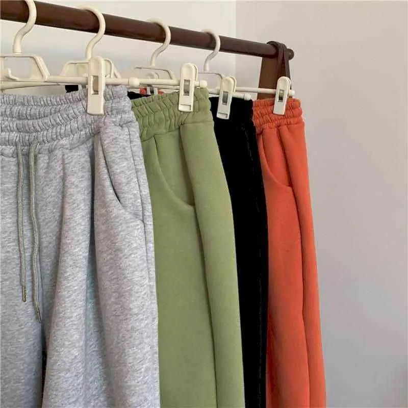 Calças de moletom mulheres capris outono / inverno mais veludo acolchoado coreano solto esportes esportes altos cintura emagrecimento casual 211216