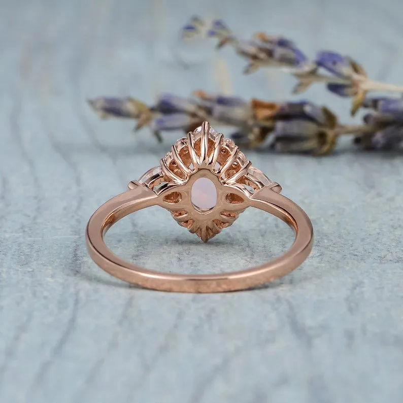 Fashion Moonstone Gemstone Ring för kvinnor Flickor Opal Finger Band Ringar Bröllopsfest Födelsedaggåva Elegant Vintage Smycken Design