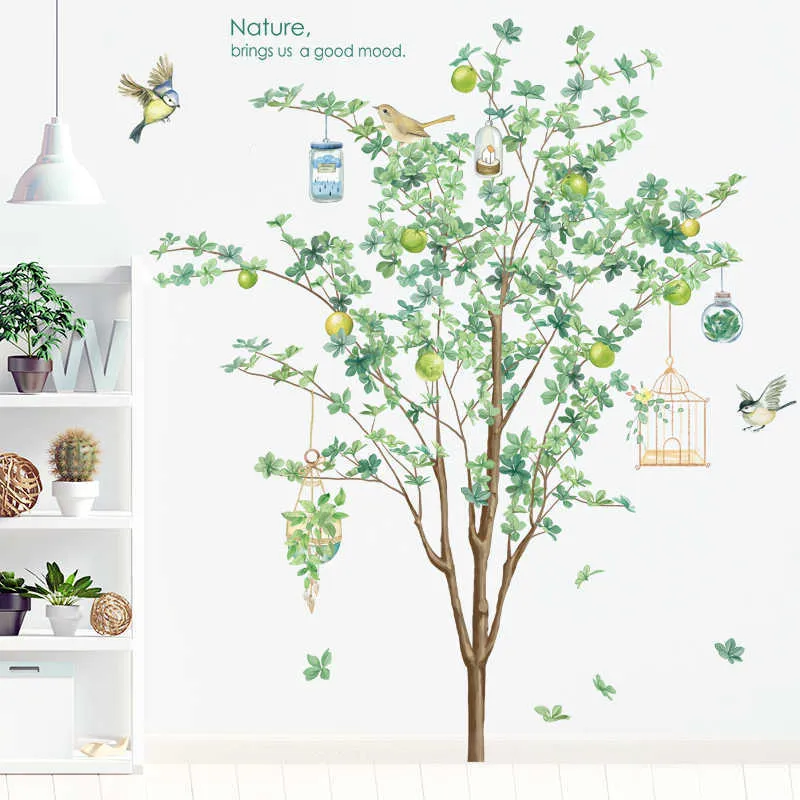 Sticker mural vert Vinyle Salon s Home Decor Poster Poster Spring Oiseaux Déclaque amovible 210705