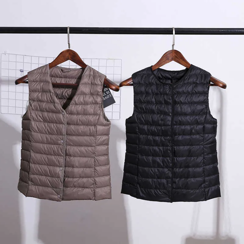 Fitaylor 90% piumino d'anatra bianco ultraleggero gilet da donna cappotto sottile giacca senza maniche colletto a V o O 210923