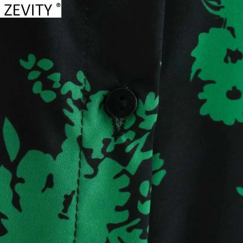 Zevity Femmes Mode Vert Fleur Imprimer Casual Mince Mini Chemise Robe Bureau Dame À Manches Longues Chic Affaires Une Ligne Robe DS4753 210603