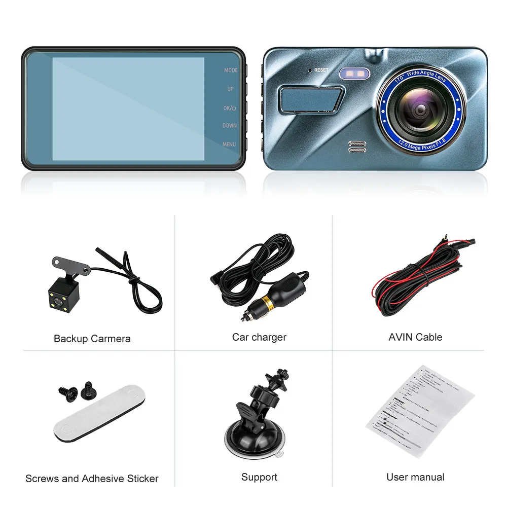 Dash Cam Car DVR Camera 4inch Full HD 1080P Drive Video Recorder Registrator Auto Dashboard Dual Dashcam Black DVRs Box 2021