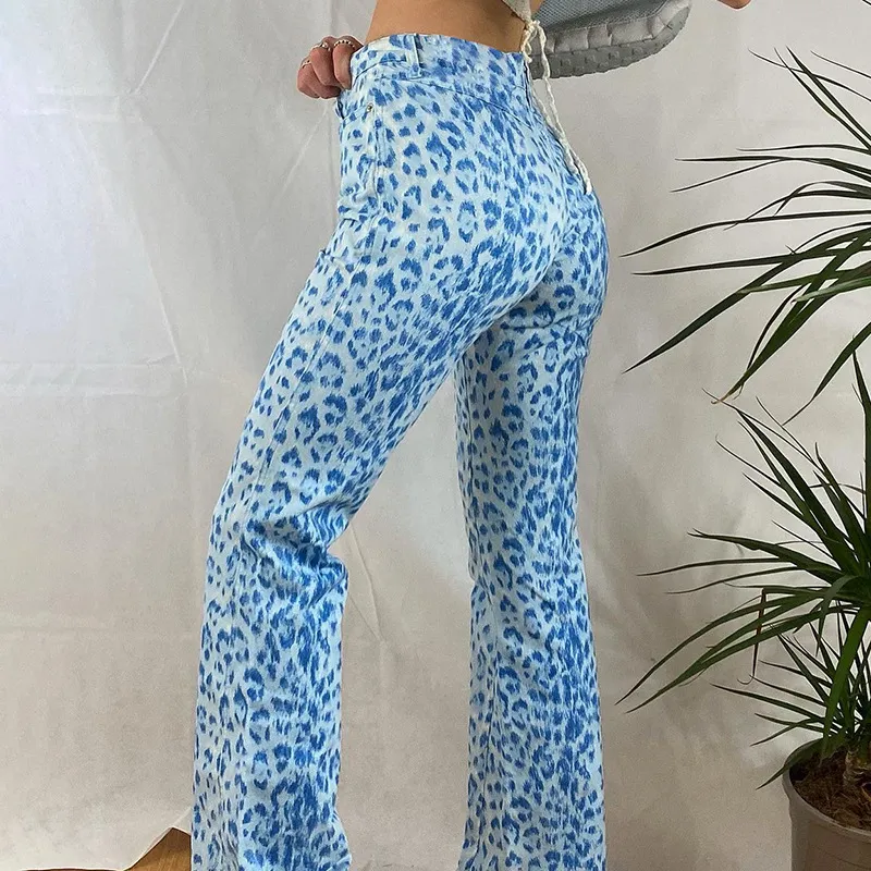 Ezgaga Animal imprimé léopard taille haute pantalon femmes décontracté Vintage dames pantalons longs pantalons de survêtement Street Wear mode Y2k 210430