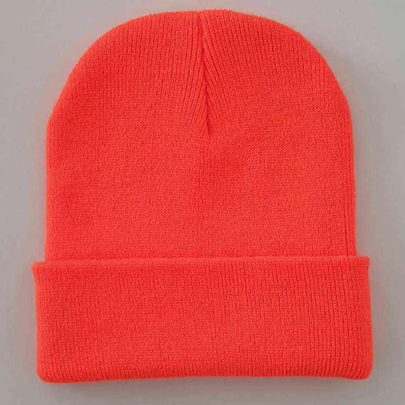 Brilhante acrílico acrílico chapéus chapéus mulheres homens de inverno liso gorro lápis laranja marrom preto neon amarelo verde y21111