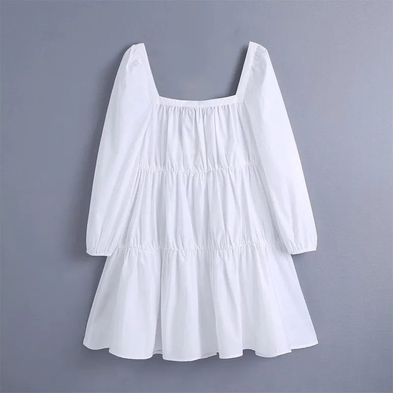 Vuwwyv klänningar för kvinnor vit poplin pläterad smock mini klänning kvinna sommar casual långärmad främre knappar vestidos 210430