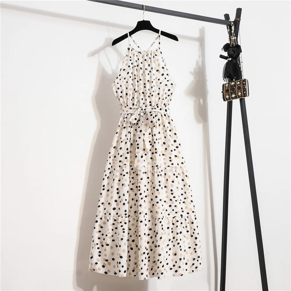 Sexy Off Shoulder High Waist A-Line Dresses For Women 2021 Summer Polka Dot Holiday Style Ruffle Stitching Dress With Belt Femme X0521
