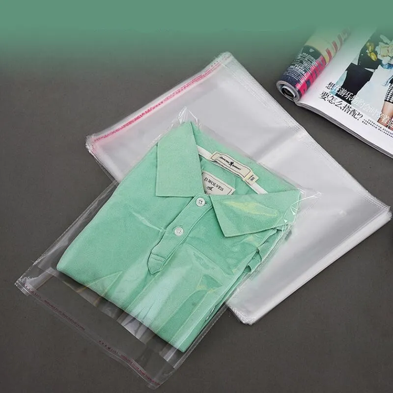 100 штук прозрачных пакетов для одежды Self Seell Пластинок Свадебные вечеринки OPP подарочные пакеты с клейкой пакеты для футболки и одежды