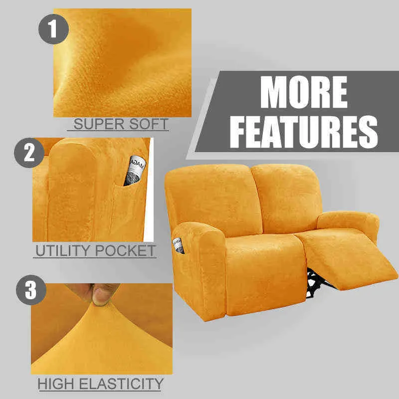 1 2 Seat Sofa Sofa Sofa Stretch Velvet Lounger Fotel Slipcover Couch Okładki Meble Protector Elastyczna Pocket Pocket 211116