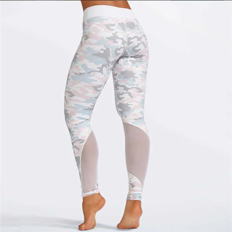 Abbigliamento fitness mimetico da donna Completo due pezzi Abbigliamento sportivo Gilet Pantaloni Tute Crop Top Skinny mesh Legging Tuta Y0625