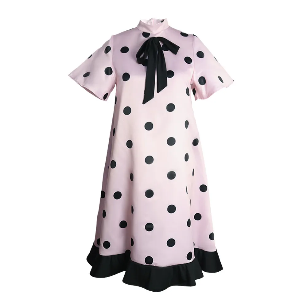 Vrouwen jurk ruches flare mouw dot jurken plus size vintage sexy roze lange zomer kleding mode 210513