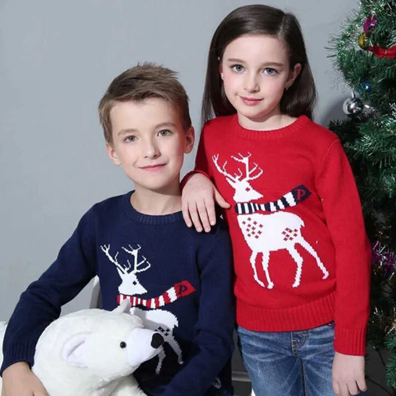 5-12-летний подростки девочек мальчики свитер зимняя осень детей рождественская одежда девушка трикотаж пуловер детей печатать теплые свитеры y1024