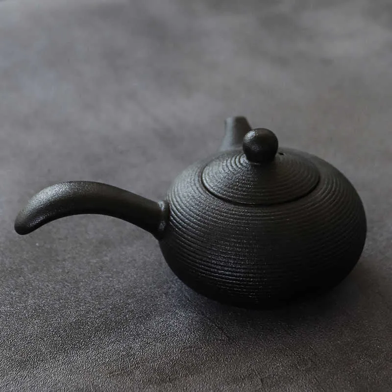 LUWU black crockery ceramic kyusu teapots handmade chinese tea pot 165ml 210724