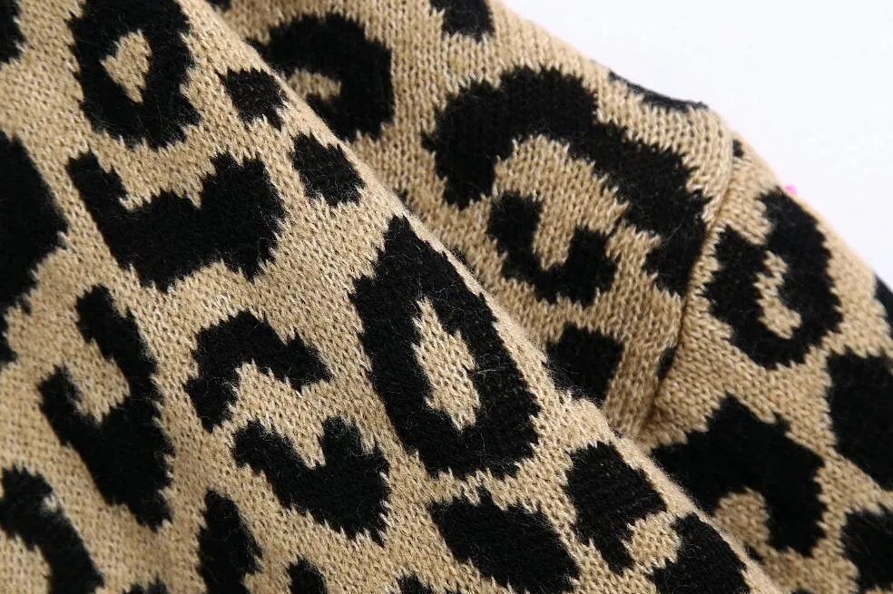 Printemps tricot animal léopard cardigan café pull surdimensionné rétro femme col en V à manches longues pull en vrac tricots 210429