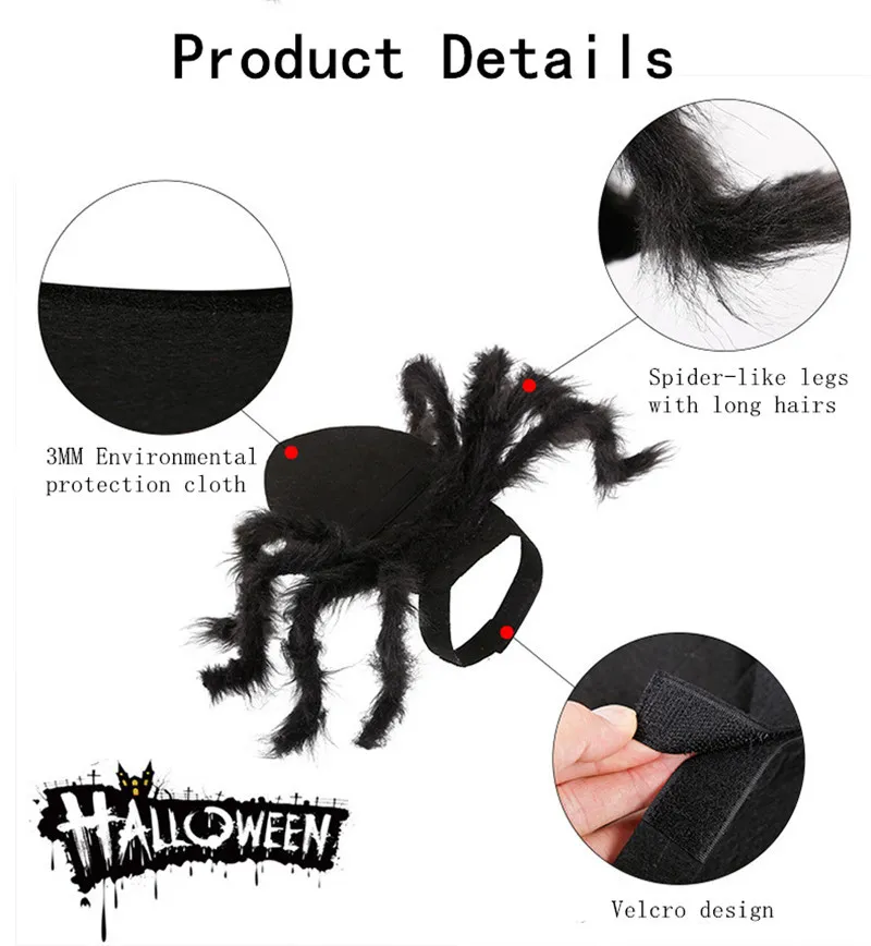 Pet Super Funny Clothing Dress Up Accessories Halloween Small Dog Costume Cat Cosplay Spider296H