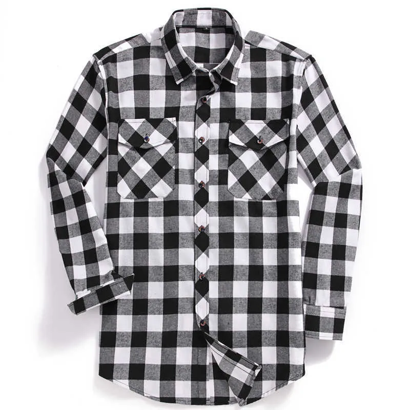 Men Casual Plaid Flannel Shirt Long-Sleeved Chest Two Pocket Design Fashion Printed-Button USA SIZE S M L XL 2XL 210809