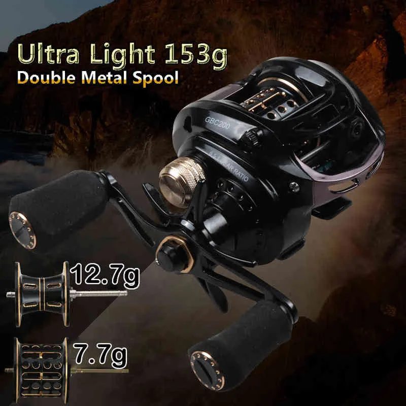 JOHNCOO Carbon Baitcasting Reel Super Light Casting Système de freinage centrifuge et magnétique Multiplicateur Pêche 211229