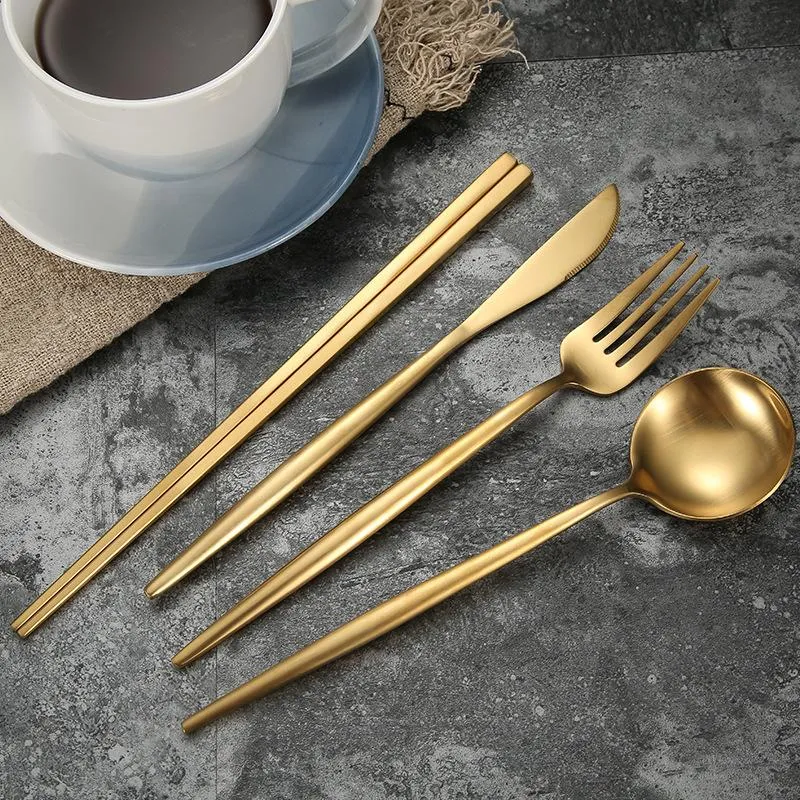 Dinnerware Sets 304 Stainless Steel Gold Cutlery Set Dinner Fork LNIFE Spoon Chopsticks Silverware Tableware232G