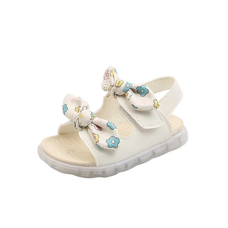 어린이 샌들 여름 소녀 만화 공주 나비 넥타이 패션 샌들 아기 편안한 부드러운 맨발로 신발 210713