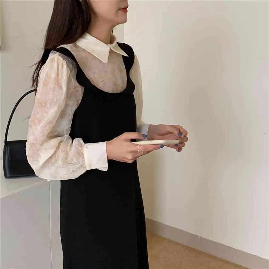 High Quality Sweet Girls Chic Gentle Shirts+Solid Fashion Sexy Long Dresses Two Piece Sets Suits 210525