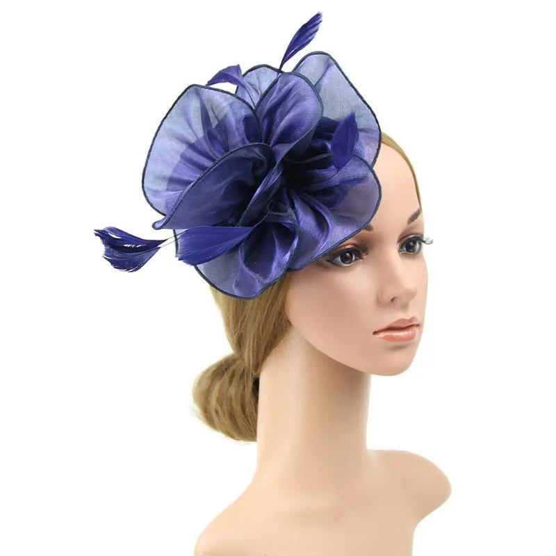 Headpieces Women Large Ruffles Flower Fascinator Hat Vintage Solid Multi Feather Tea Party Duckbill Hair Clip309P