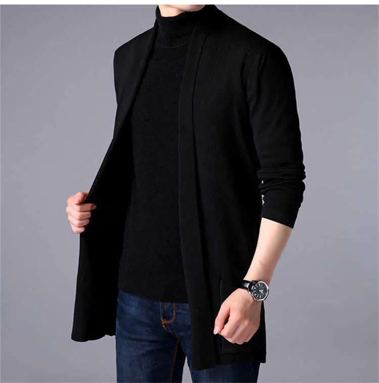 Hommes Long Style Chandail Printemps et Automne X-Long Vestes En Tricot Manteau De Couleur Unie 210909