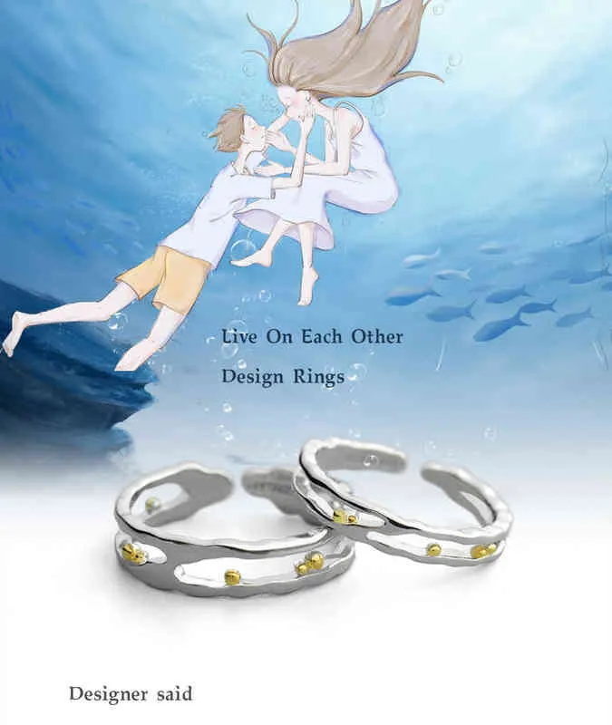 Thaya Düğün Bantları Yüzükler S925 Ayar Gümüş Klasik Dalgalar Altın Boncuk Trendy Takı Bayanlar Kadınlar Hediye için Zarif 211217
