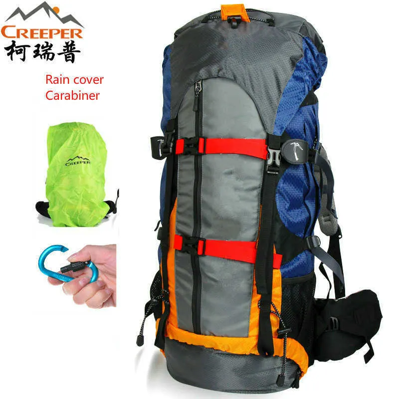 Creeper Men's Outdoor Climbing Backpacks Waterproof Nylon Travel Sport Mountaineering Bag Zipper Hiking Backpacker60+5L Q0721