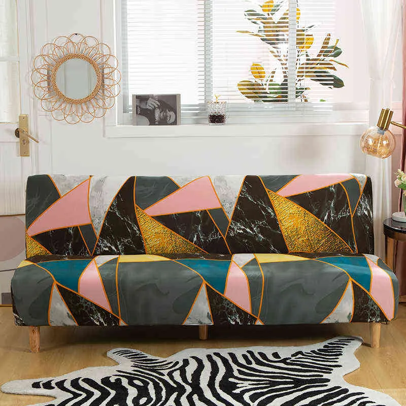Geometrischer All-Inclusive-Klappsofa-Bettbezug, eng gewickelt, rekbare Kaft-Couch ohne Armlehne, Stretch-Schonbezug 211116